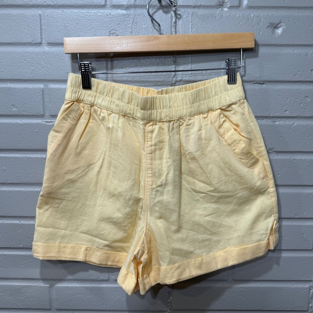 Pact Daffodil Rhea Tabbed Linen Organic Cotton Shorts Sml Butter Yellow NWT Gorp